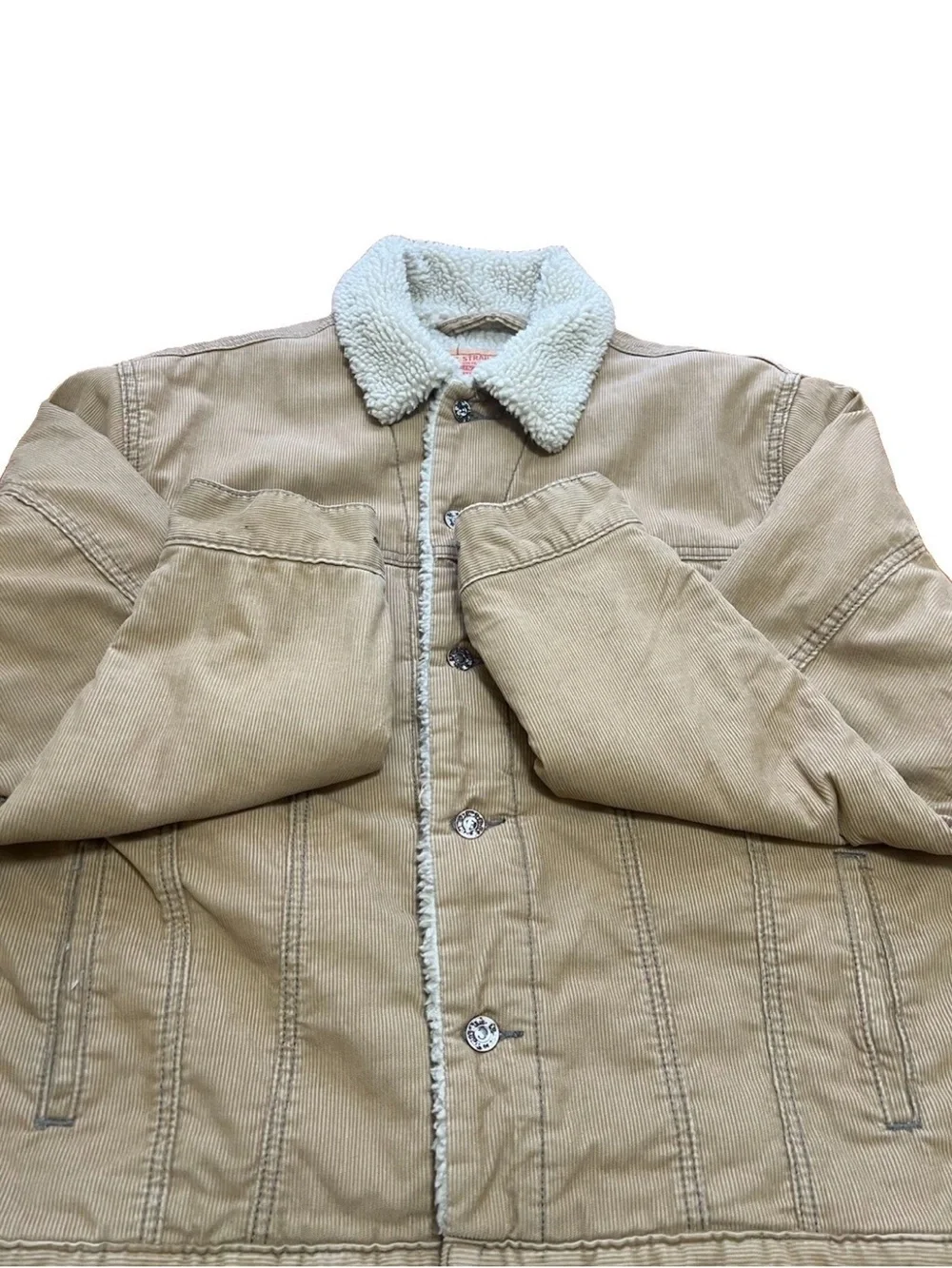 Levi’s 70520 Sherpa Corduroy Trucker Jacket Men M Tan Beige EUC